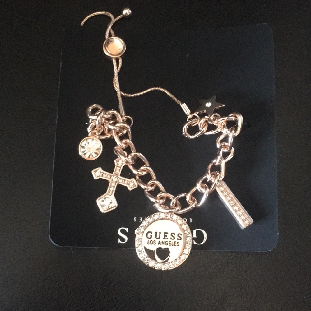 Guess adjustable charm bracelet cross pave bar  NEW